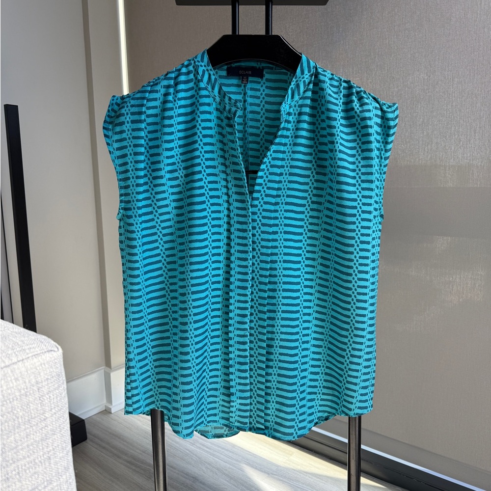 Blue Patterned Sleeveless Top